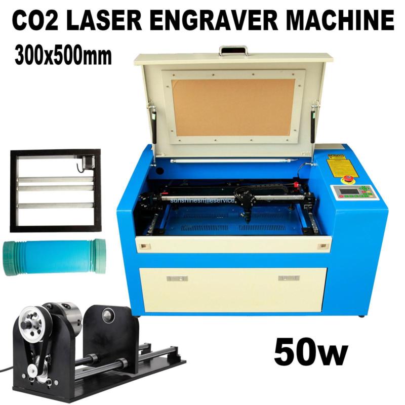 50W CO2 Laser Engraving Machine Engraver Cutter W/ Auxiliary Rotary + Cnc Rotary for sale from ...